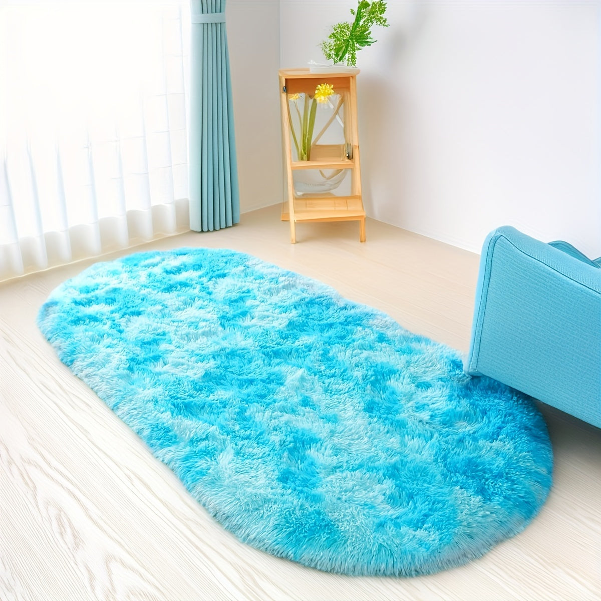 Soft Fluffy Oval Shaggy Area Rug for Bedroom Living Room with Thick Sponge