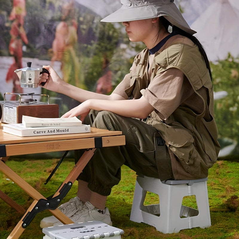 Taburete plegable de plástico cuadrado blanco rosa azul para uso en interiores y exteriores