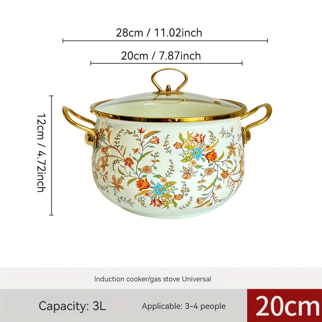 Enamel Saucepan 1 Piece Thick Enameled Pot for Stews Soups and Serving