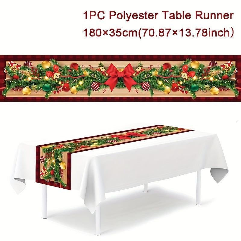 Polyester Table Runner with Snowman Design for Christmas Holiday Decor 180x35cm