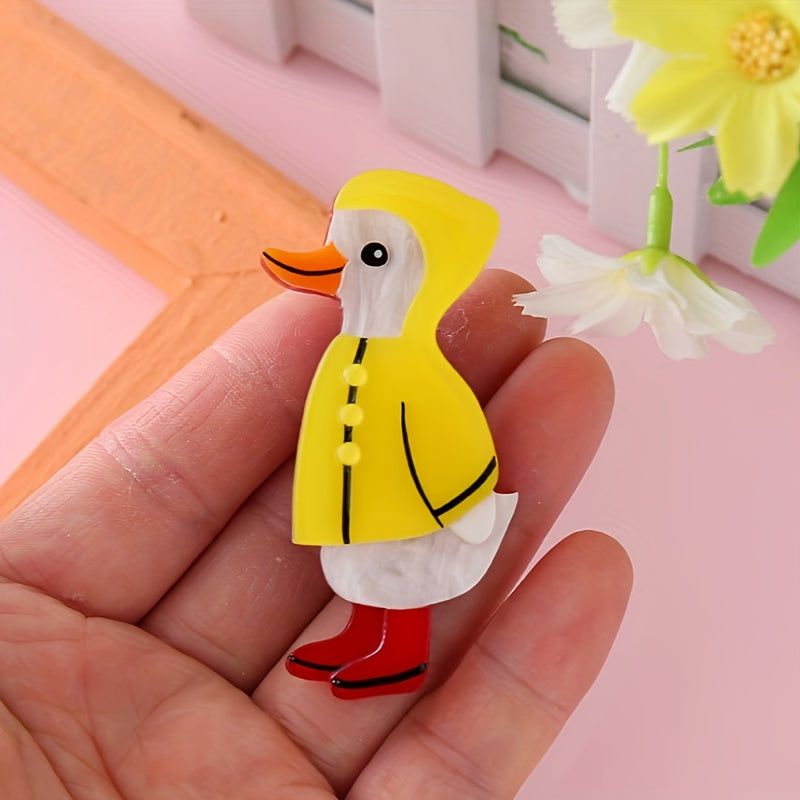 Sariq multfilm o‘rdak belbog‘ pinli akril brosh, vintage ilhomlantirilgan moda aksessuari kiyimlar, sumkalar, bayram kiyimlari uchun