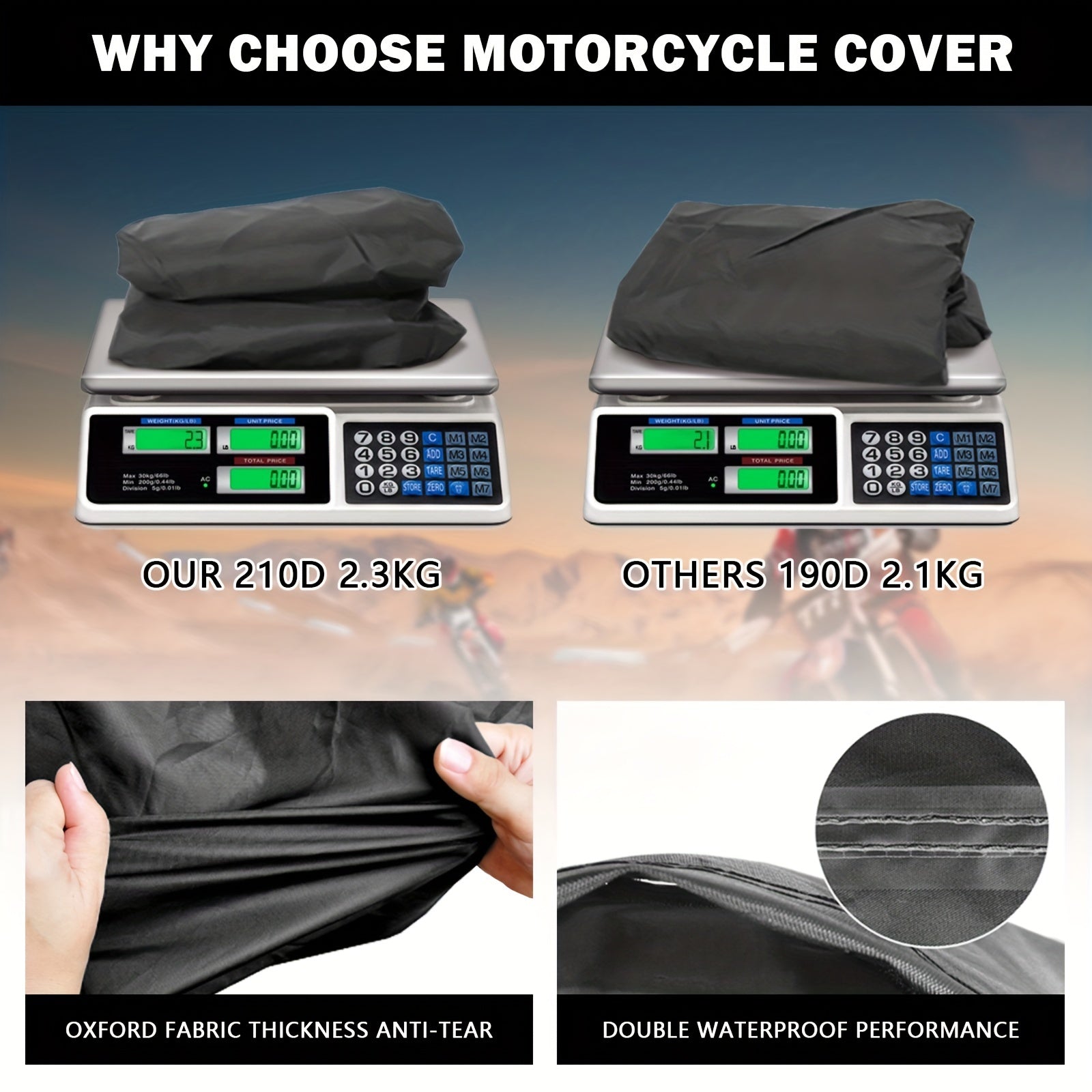 Funda negra para motocicleta 210D Oxford a prueba de viento para bicicletas