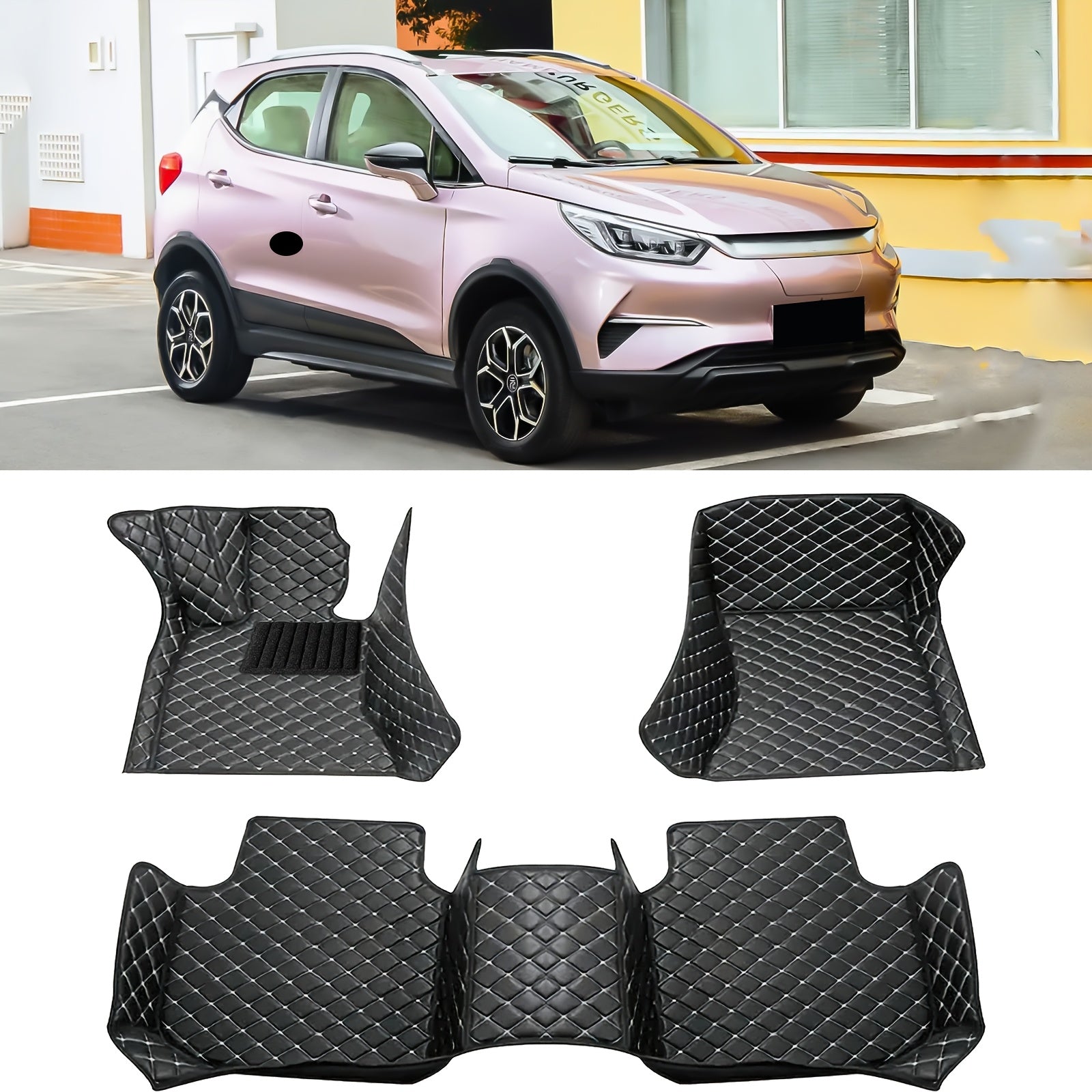 Car Floor Mats Three-Piece Set Leather All-Weather Durable Easy to Clean