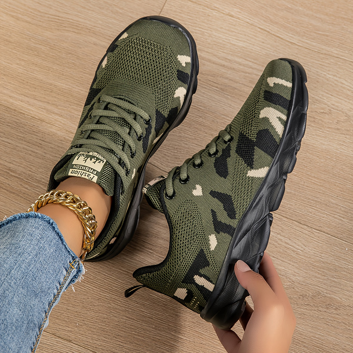 Women's Camouflage Mesh Sneakers Lightweight Slip-Resistant Walking Shoes
