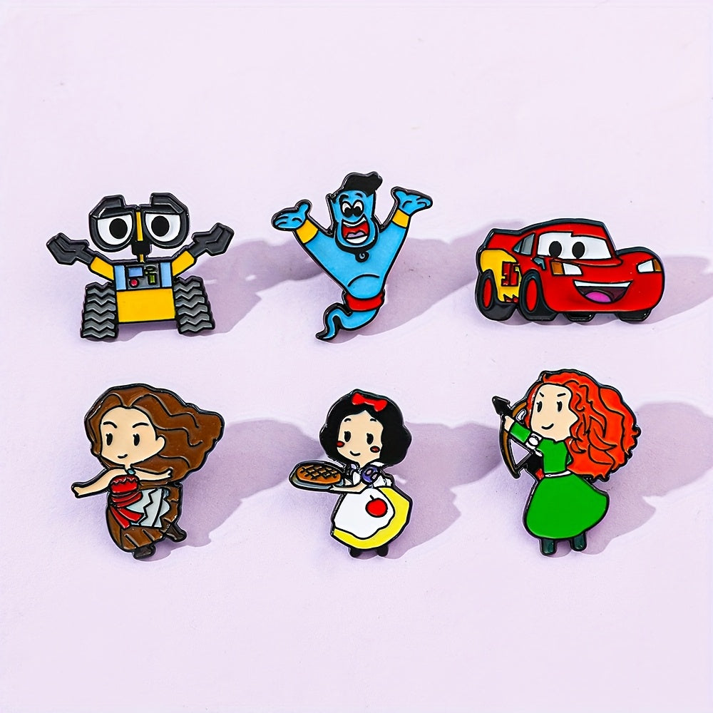 6-Pack Cartoon Enamel Pins Set for Backpacks and Clothing