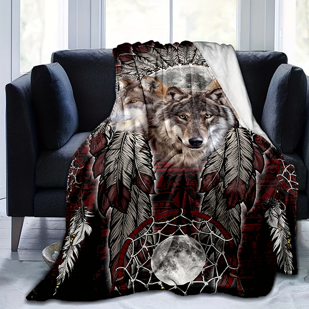Wolf Print Flannel Throw Blanket for Home and Outdoors, Cozy and Soft
