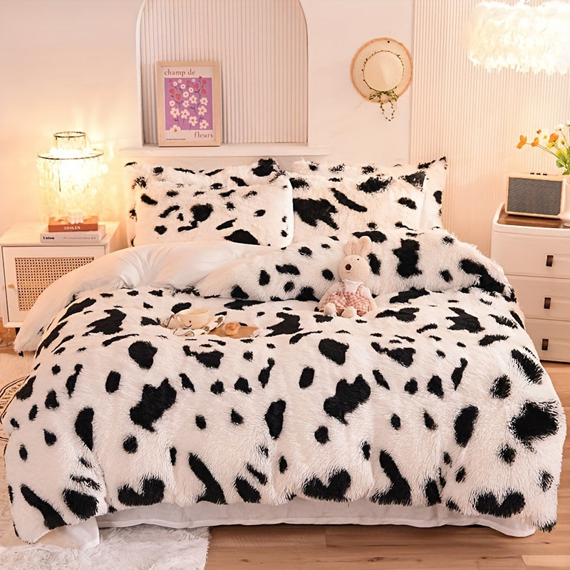 Conjunto de funda nórdica de felpa con estampado de leopardo, 3 piezas, ropa de cama de piel sintética, patrón animal, decoración de dormitorio
