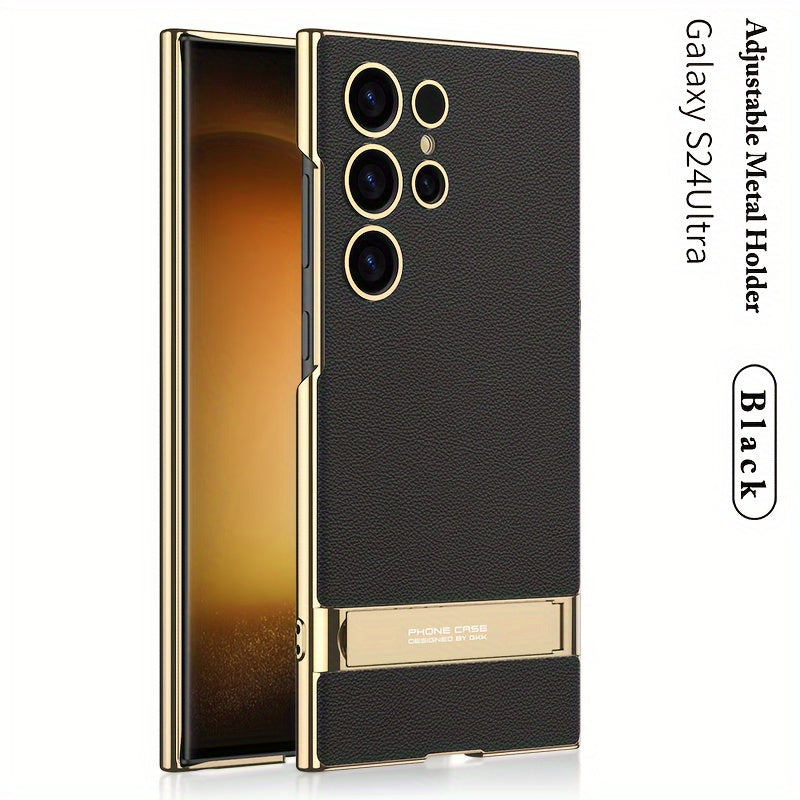 Faux Leather Phone Case for Galaxy S24 Ultra with Kickstand and Shockproof Protection