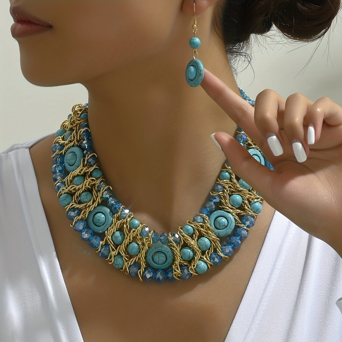 Women's Boho Jewelry Set Beaded Necklace and Earrings for Casual Wear and Gifts