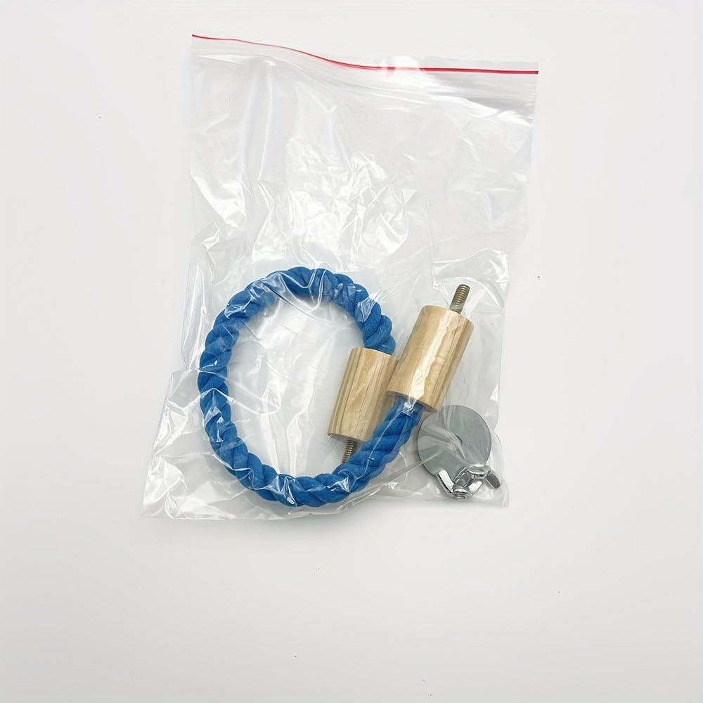 Blue Braided Rope Bird Perch with Wooden Platforms for Small Birds and Pets