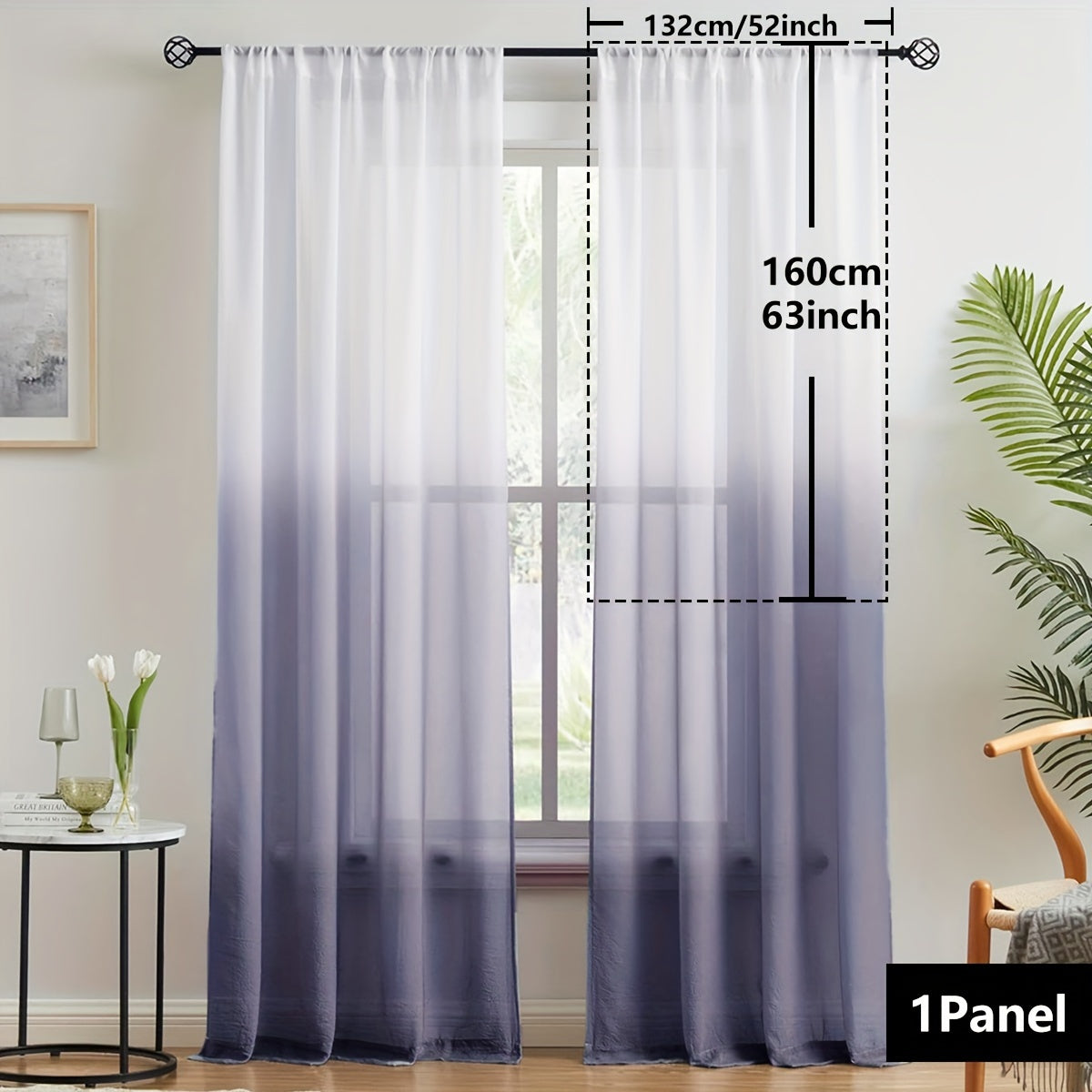 Gradient Sheer Curtains 1pc Two-Tone Top and Bottom Wear Rod Style Home Decor