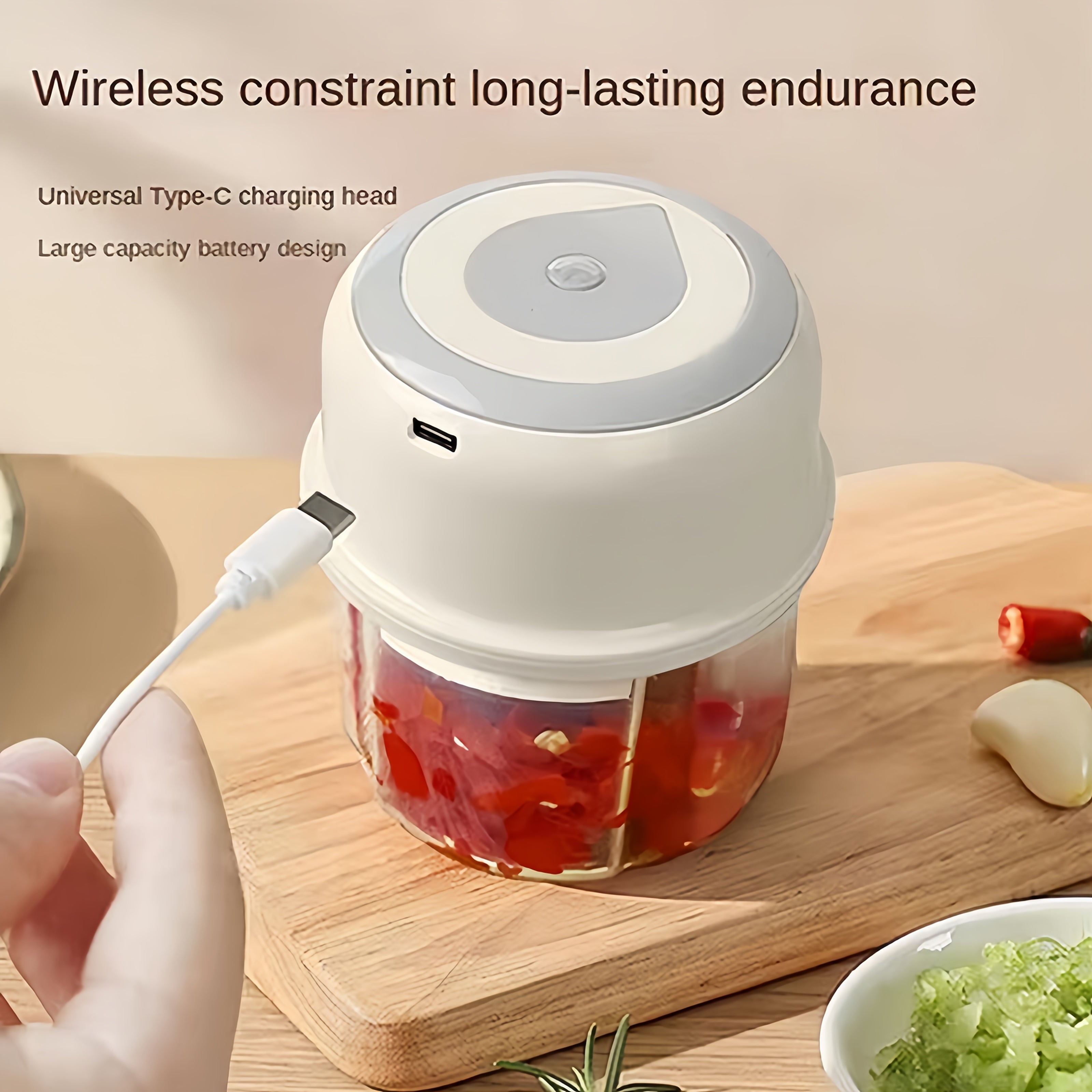 USB bilan qayta zaryadlanadigan Elektr oziq-ovqat maydalagich va Sarimsoq bosgich, yuqori tezlikda 16000 RPM. Tez tayyorlash va sabzavotlarni kesish uchun ideal.