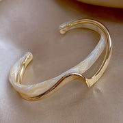 Women's Gold Plated Wave-Shaped Cuff Bangle with Faux Pearl Inlay