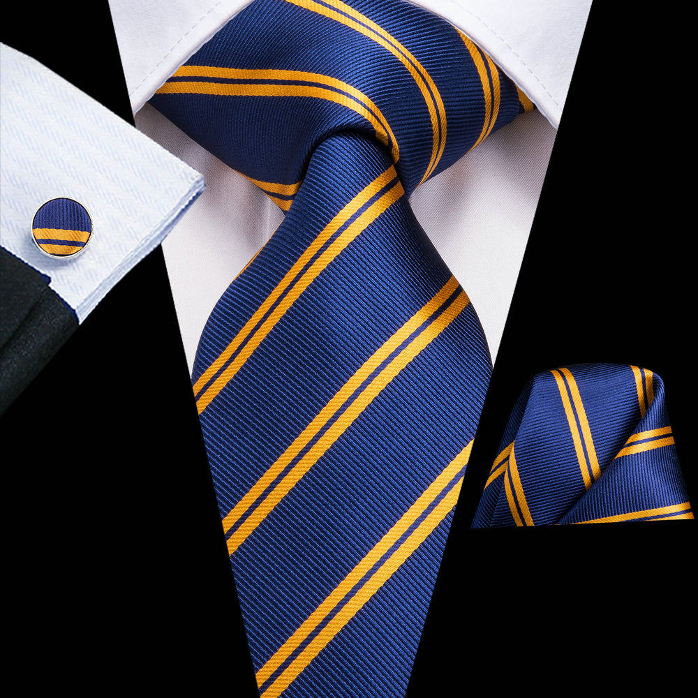 Men's Classic Striped Necktie Set with Cufflinks for Business and Party