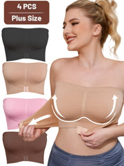 Women's Plus Size Strapless Sports Bra Adjustable Seamless Breathable 4 Pack