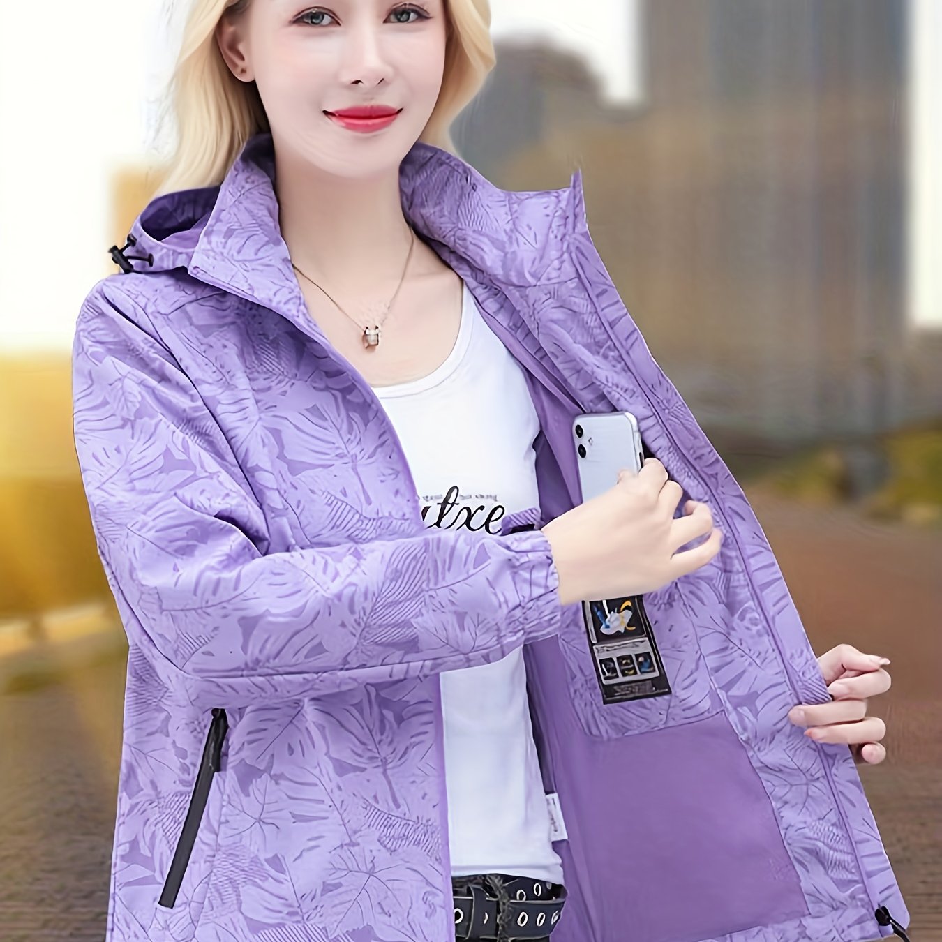 Women's Plus Size Hooded Sports Jacket Autumn Winter Printed Zipper Coat