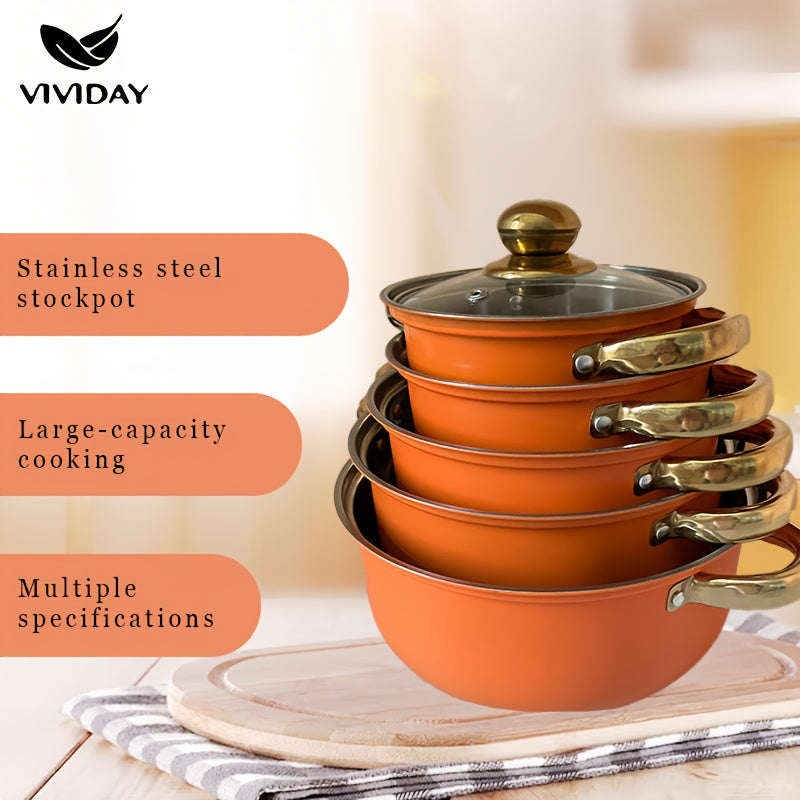 Stainless Steel Induction Cookware Set 10 Pieces with Glass Lids, Nonstick, Suitable for All Stovetops