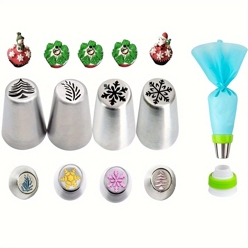 Christmas Cake Decorating Kit Stainless Steel Piping Tips Pastry Bag