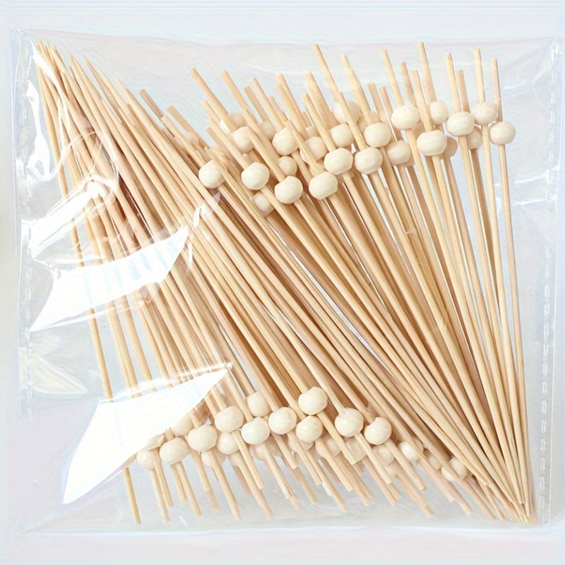 High-Quality Bamboo Cocktail Picks with Red Beads Disposable Fruit Skewers for Parties