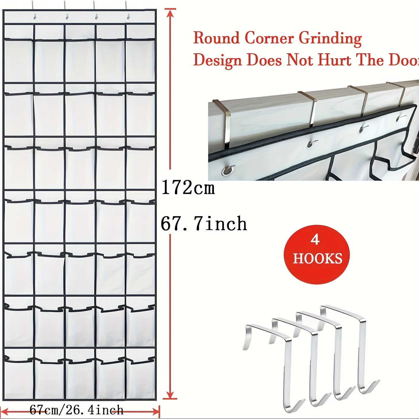 Белая органайзер для обуви через дверь с 35 сетчатыми карманами и крючками для экономии пространства