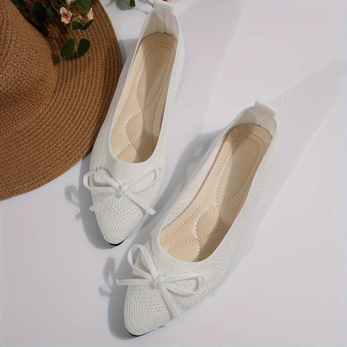 Women's Ballet Flats Bowknot Breathable Fabric Slip-On Shoes