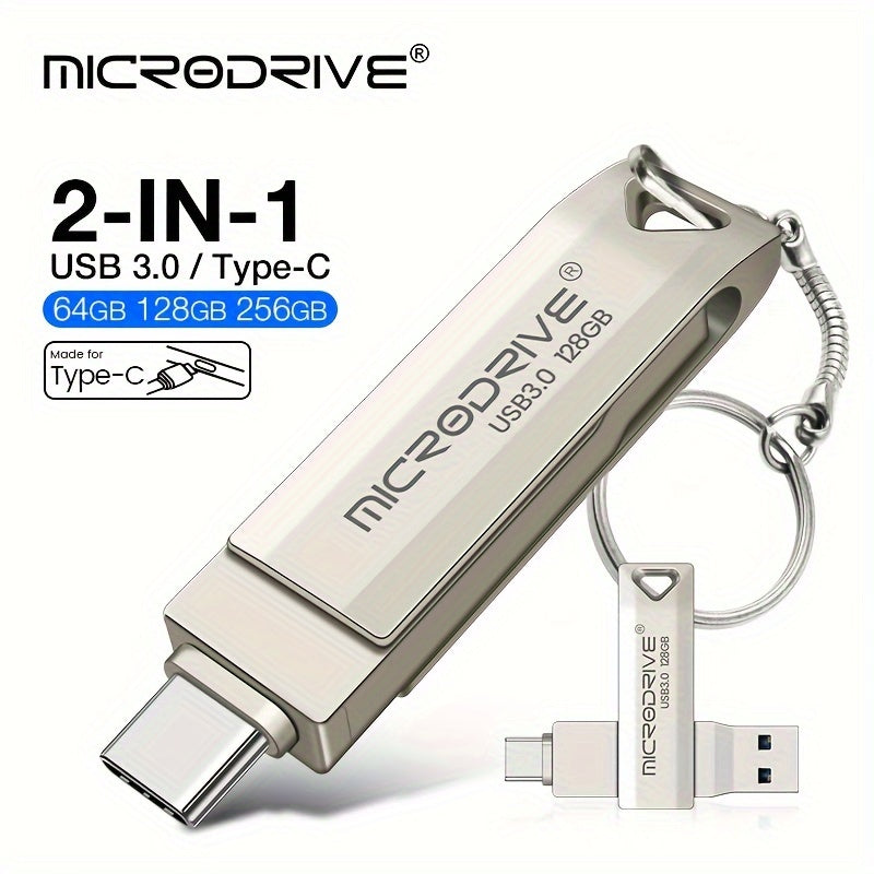 High Speed 2in1 OTG Type-C USB 3.0 Flash Drive 64GB 128GB Key Ring