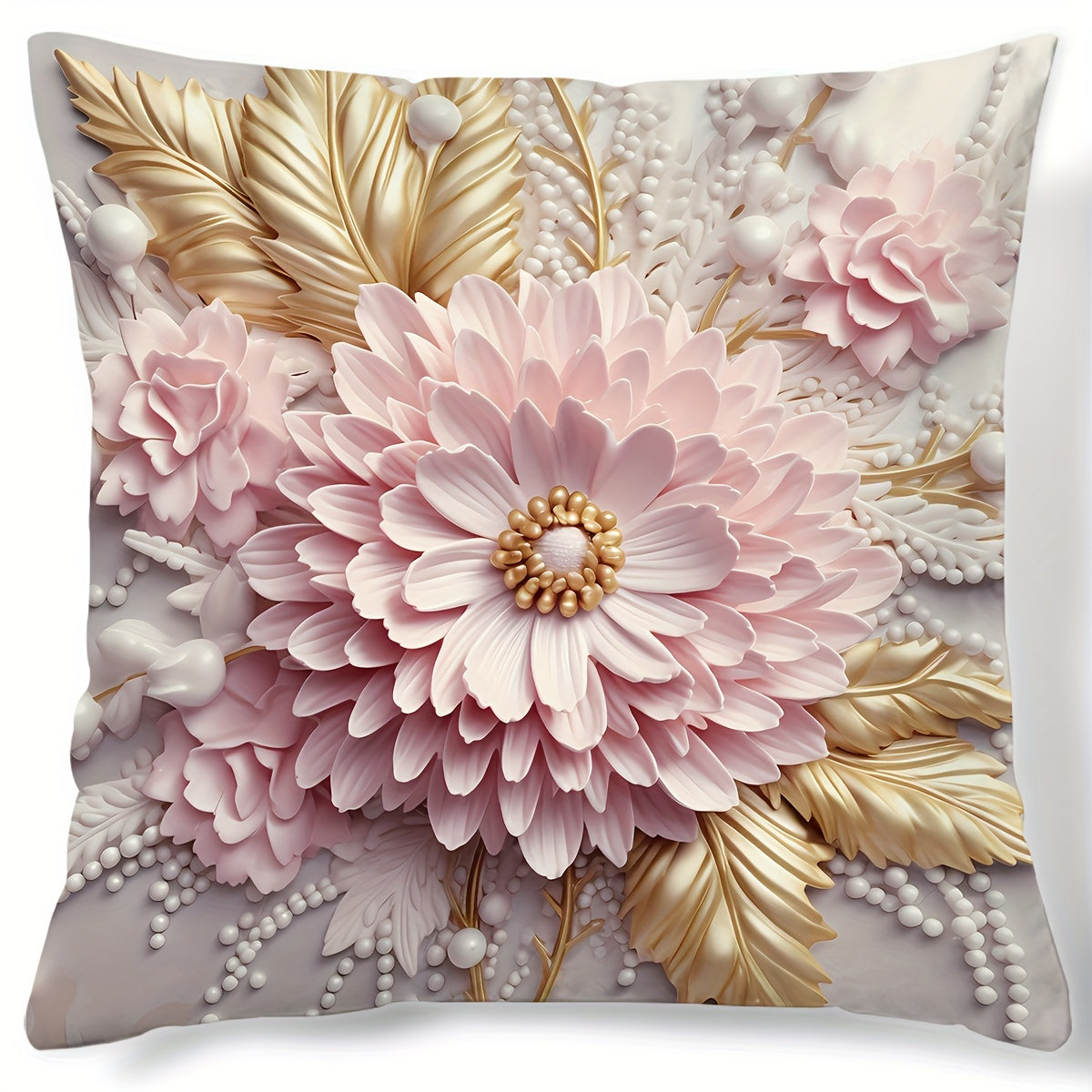 3D Floral Pattern Cushion Cover 17.7x17.7 Inches with Invisible Zipper for Home Decor