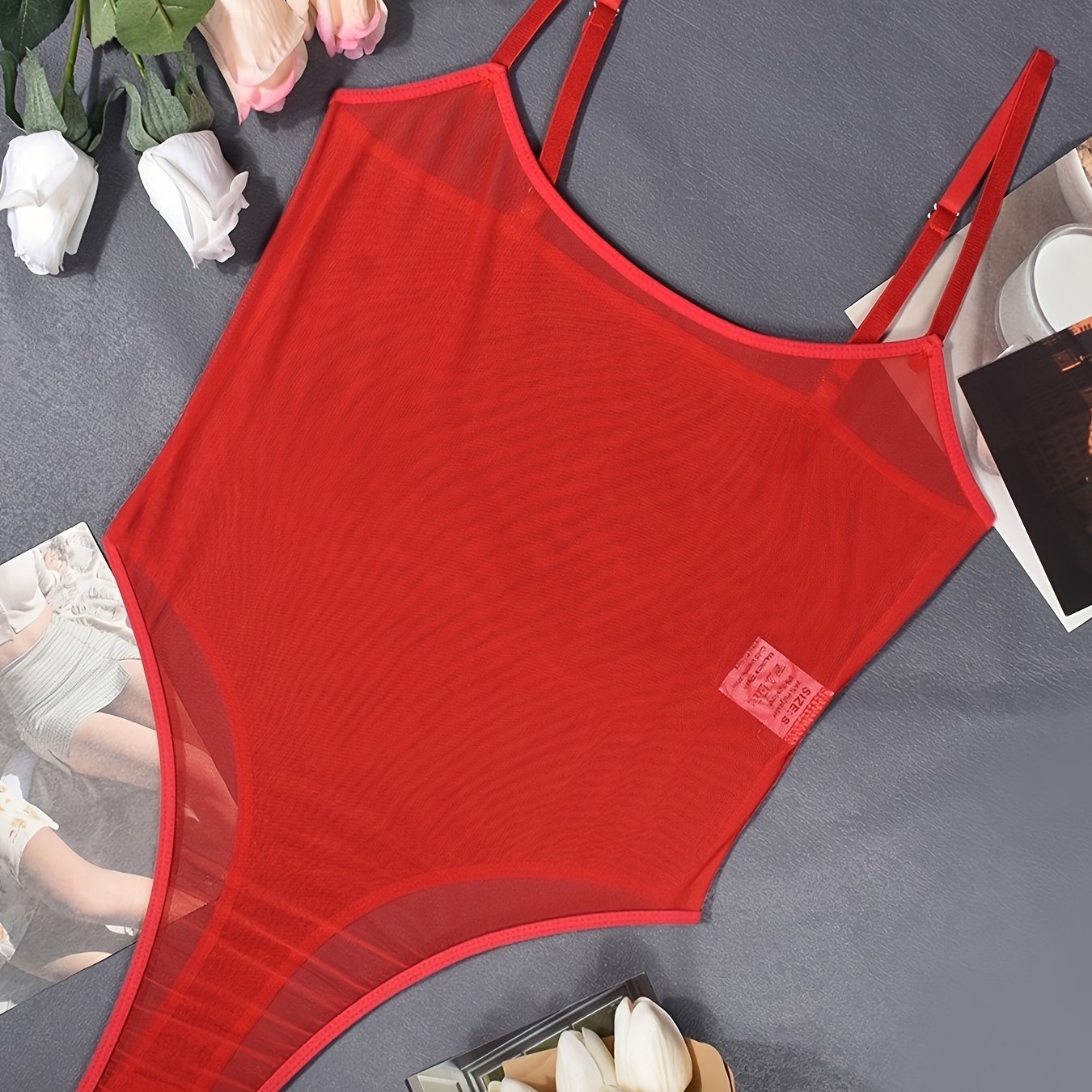 Women's Sheer Floral Bodysuit with Delicate Straps for Intimate Wear