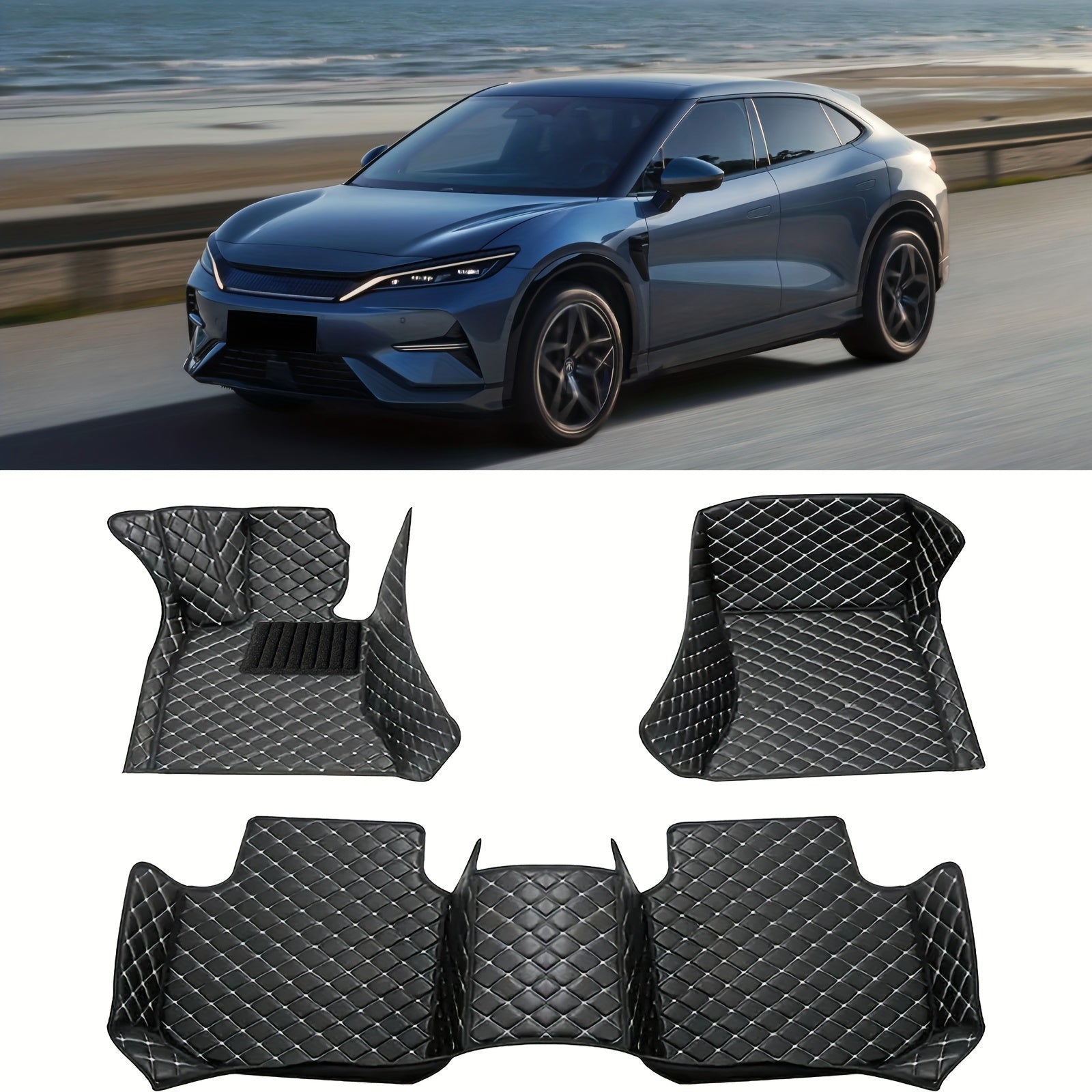 luxus faux teri avtomobil matlari to'plami EV uchun, oson tozalash, chidamli, LHD mos