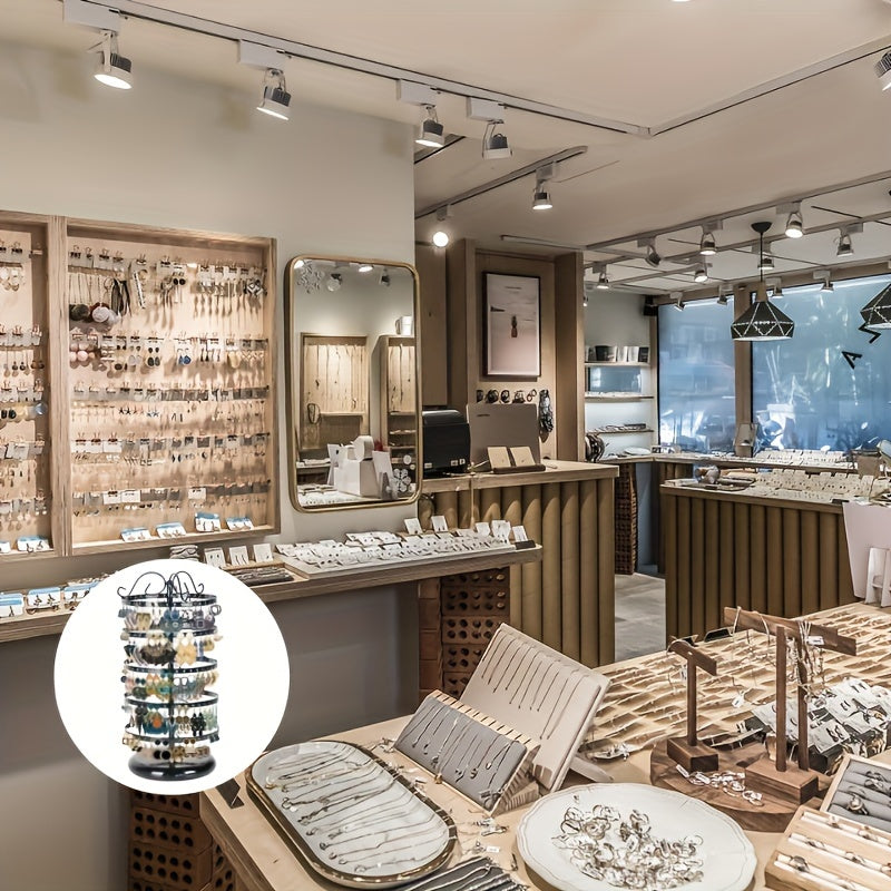 Rotating Metal Jewelry Rack with 5 Layers for Earrings and Studs Organizer Desktop Display