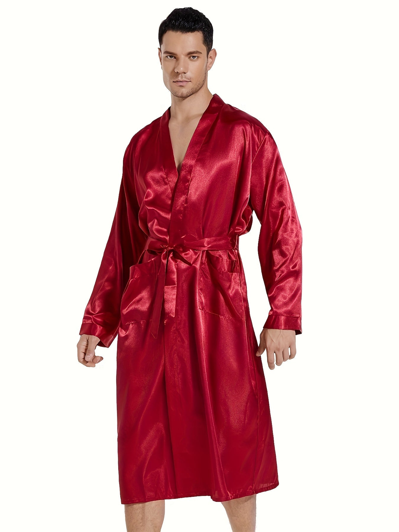 Men's Printed Robe with Long Sleeves V-Neck Kimono Style Pajama Lounge Wear