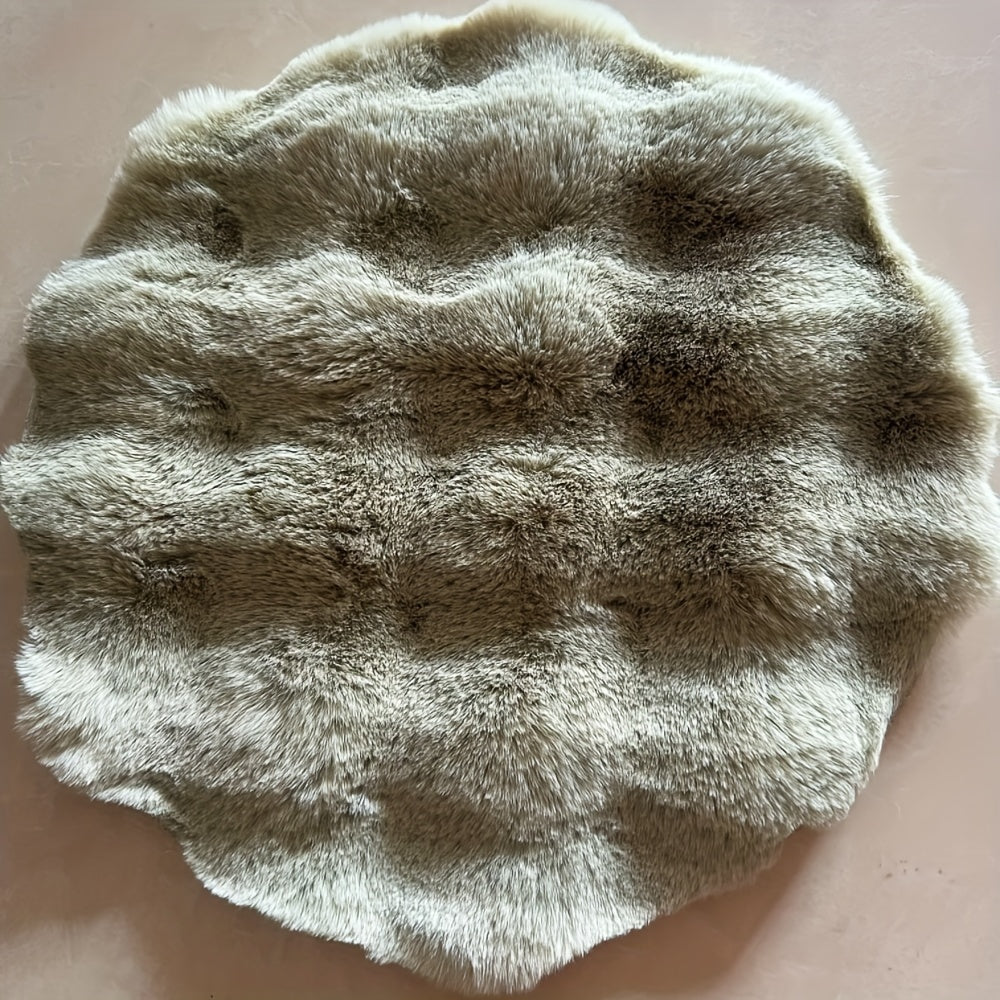 Faux Rabbit Fur Rug Pad 3D Bubble Texture Non-Slip Round Solid Color Medium Pile