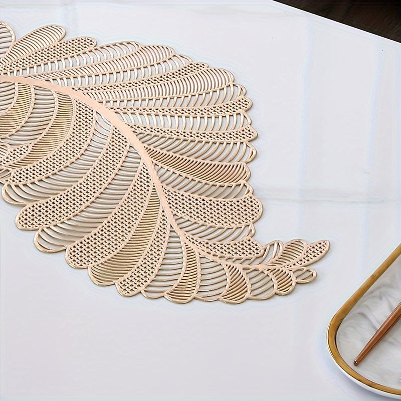 Gold Table Flag with PVC Leaf Design Heat-Resistant Anti-Slip for Coffee Tables 1 Piece