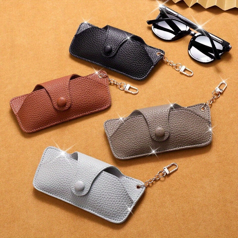 Soft Leather Glasses Case with Chain Durable Eyeglass Pouch Dustproof Storage Bag