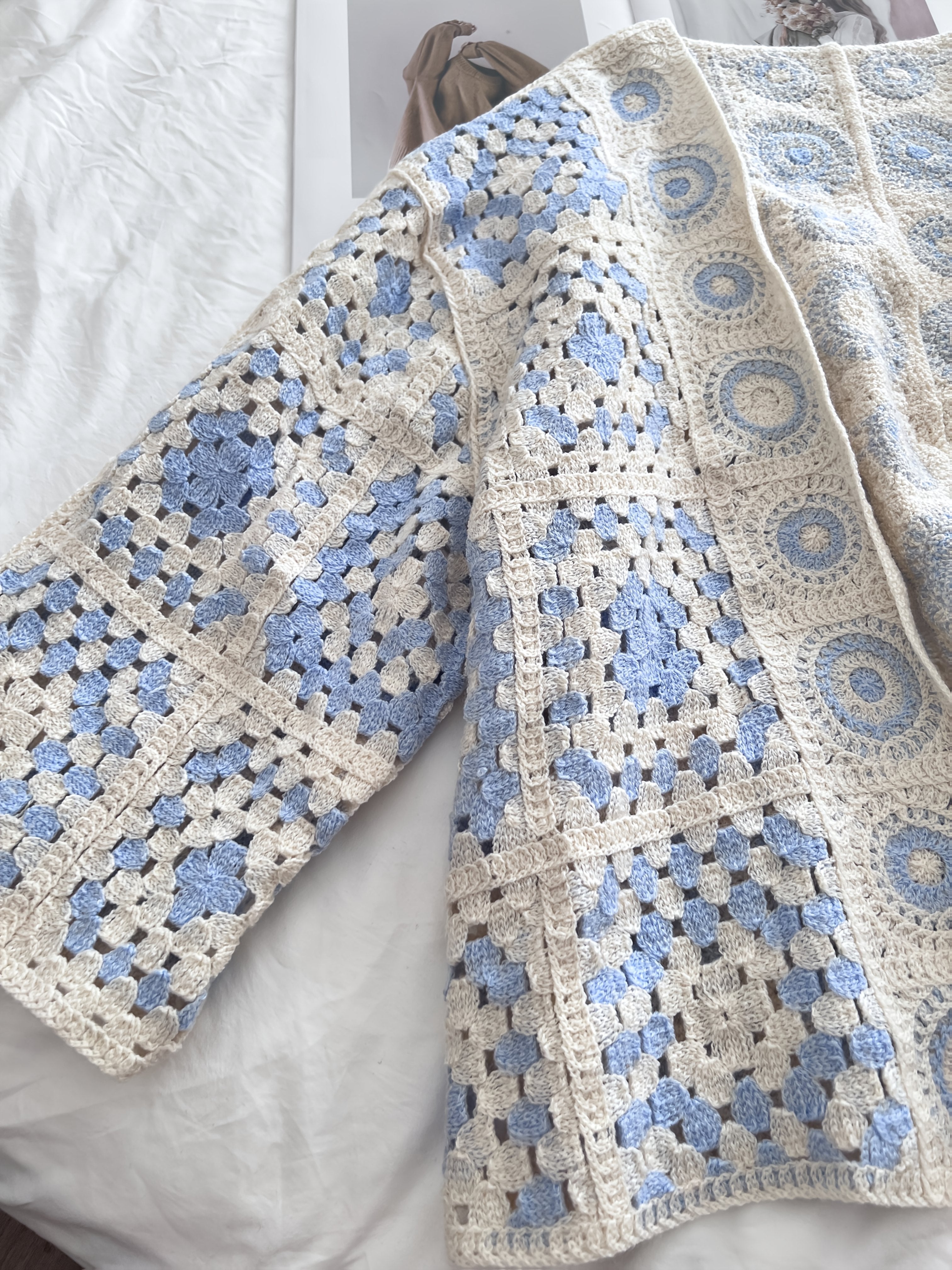 Cardigan bohemio para mujer de talla grande sin botones, suéter beige y azul, otoño e invierno, ropa casual en capas