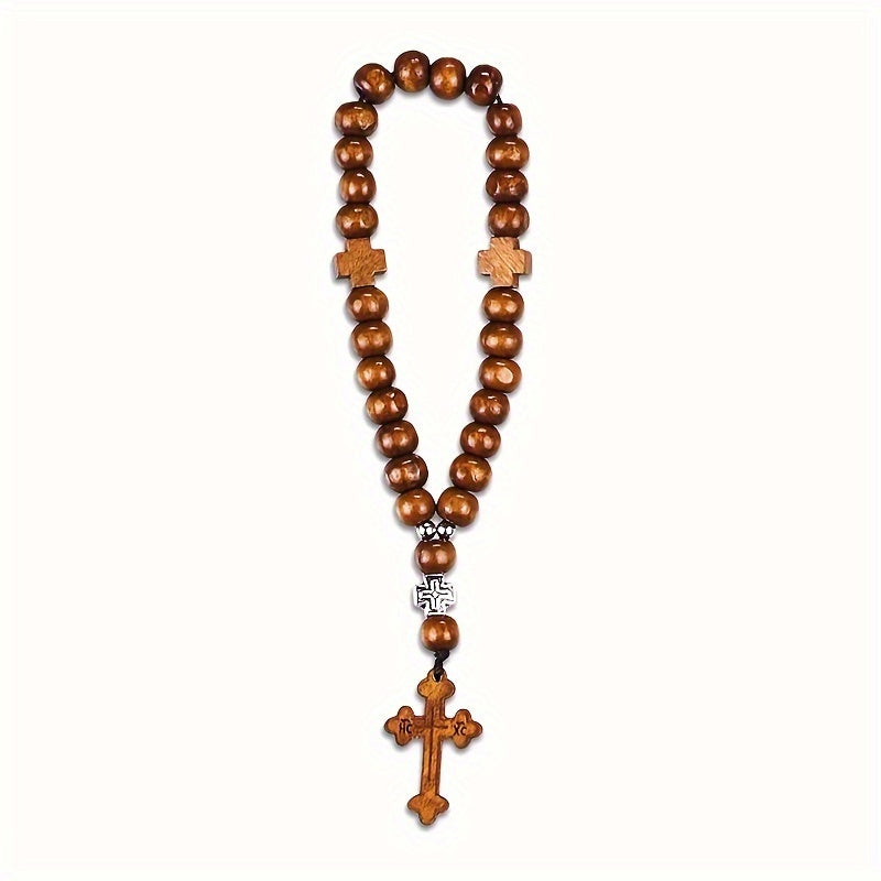 Унисекс деревянный крест-брелок с бусинами для зеркала автомобиля подвесной украшение интерьера