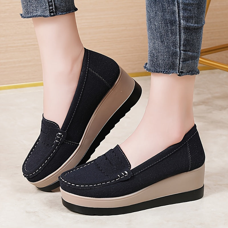 Women's Wedge Loafers Casual Slip-On Platform Shoes Comfortable