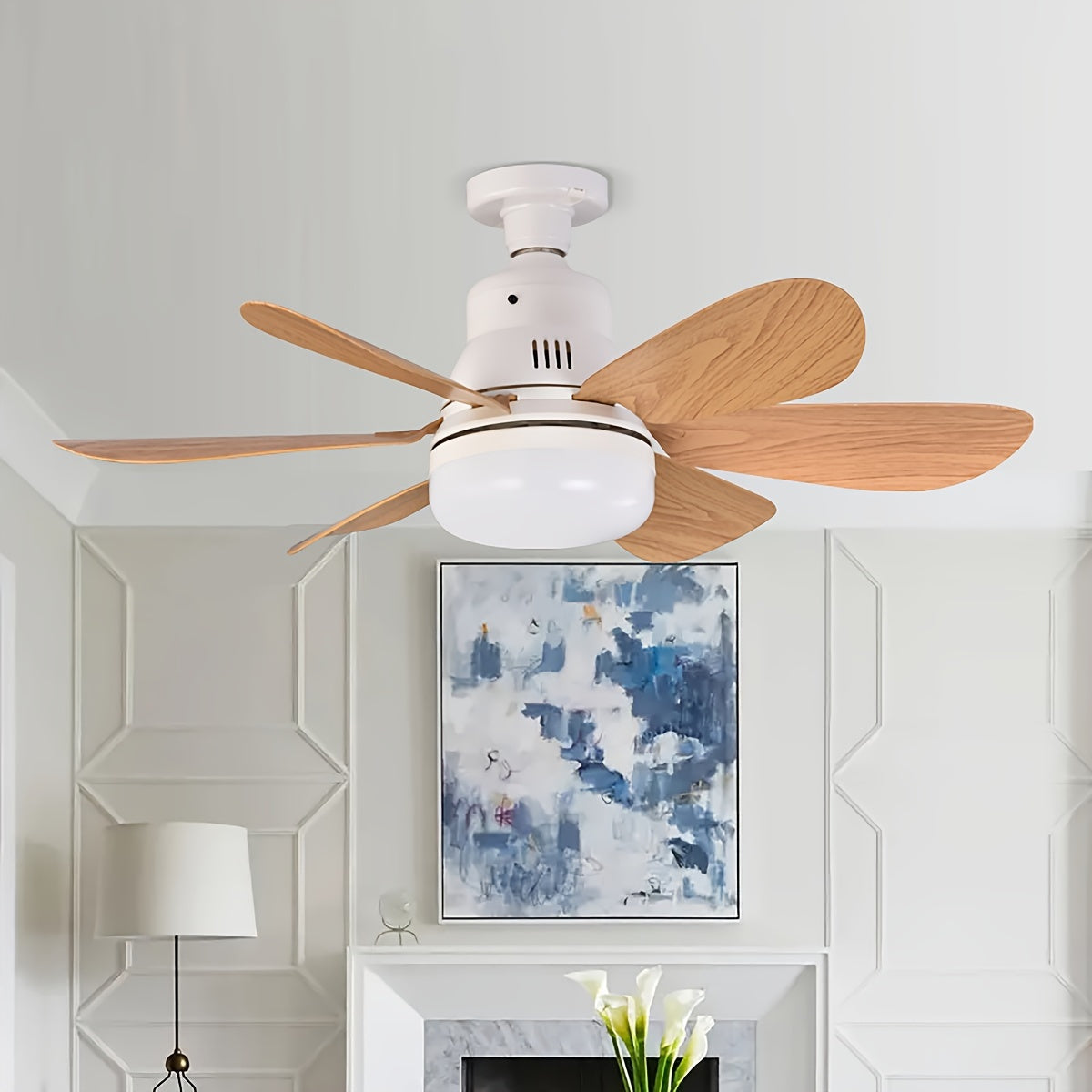 Modern Dimmable Flush Mount Ceiling Fan with LED Light Remote Control Shock-Resistant for Bedroom Kitchen Living Room