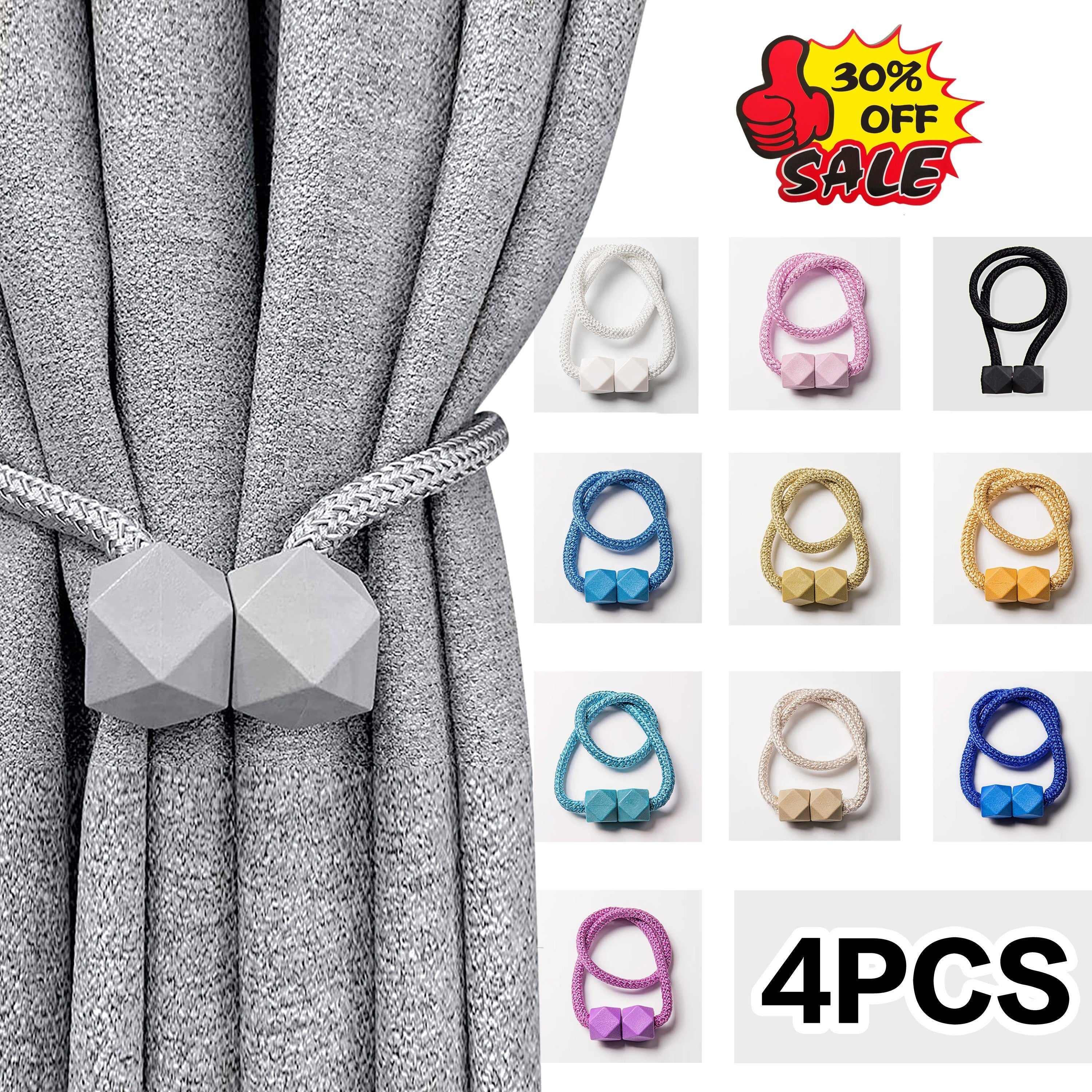 Cube Magnetic Curtain Tiebacks Set 4 Pieces Thick Rope Holdbacks for Bedroom Living Room