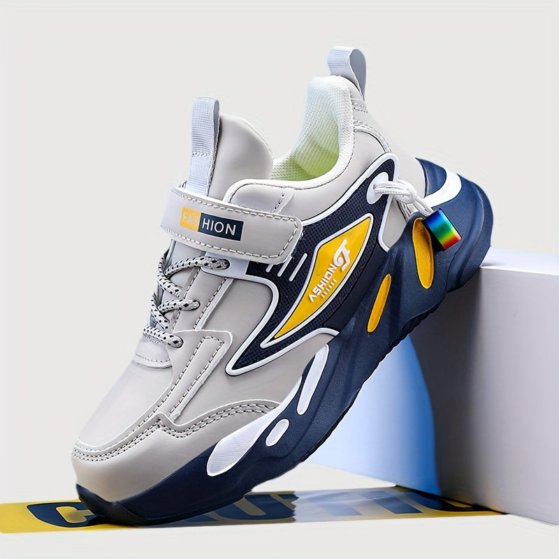 Boys' All-Season Microfiber Synthetic Leather Sneakers with Hook and Loop Fastener and EVA Sole