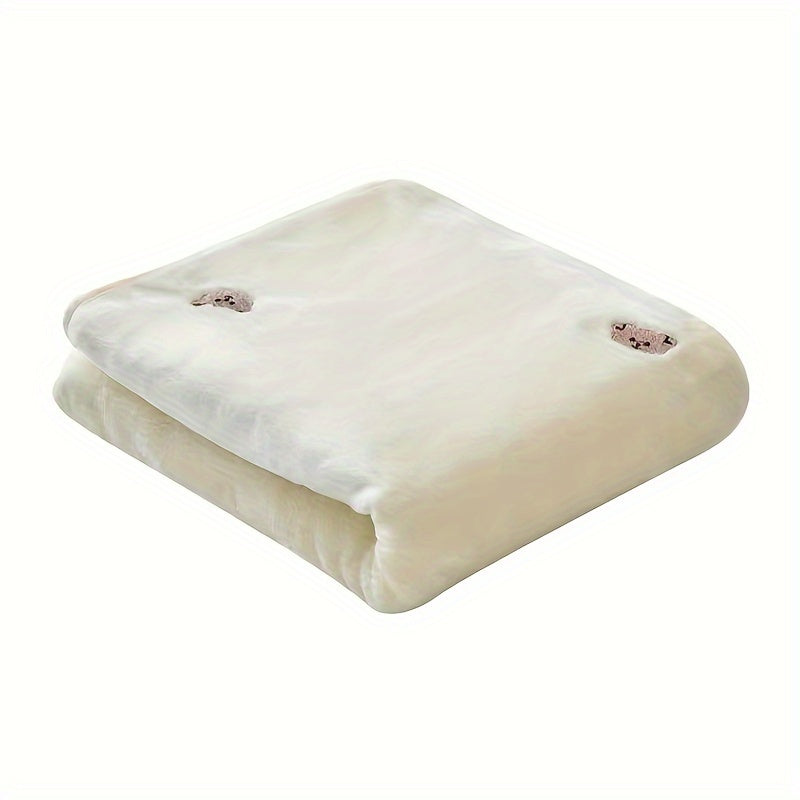 Kids' Cream White Soft Warm Air-Conditioning Quilt with Embroidered Flannel Blanket