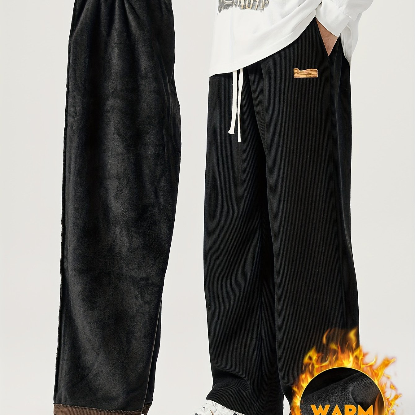 Pantalones de invierno de talla grande para hombre, casual, con patrón geométrico, tela de punto elástica, corte holgado