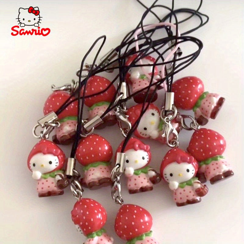 Strawberry Cat Phone Charms for Backpacks and Keychains, DIY Gift Accessories