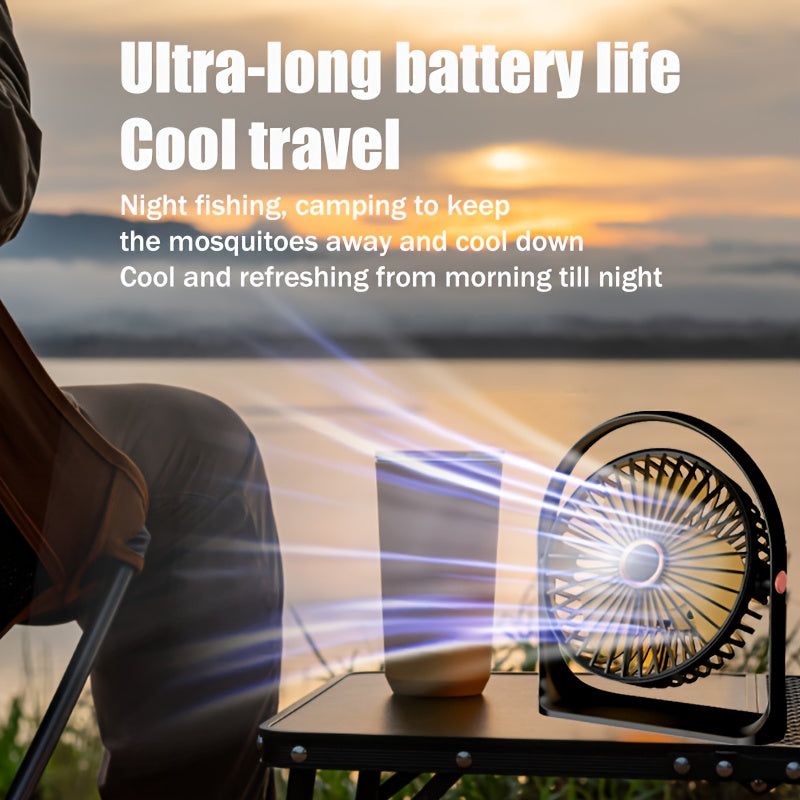 Rechargeable Portable USB Desk Fan with LED Night Light, 5 Speeds, Quiet Operation