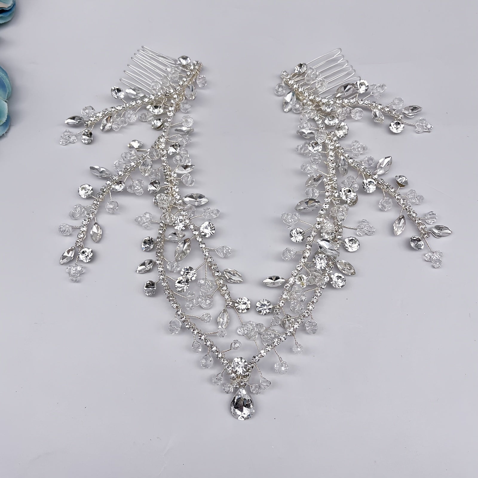 Double-Headed Hair Comb Pendant with Champagne Rhinestones Jewelry Accessory