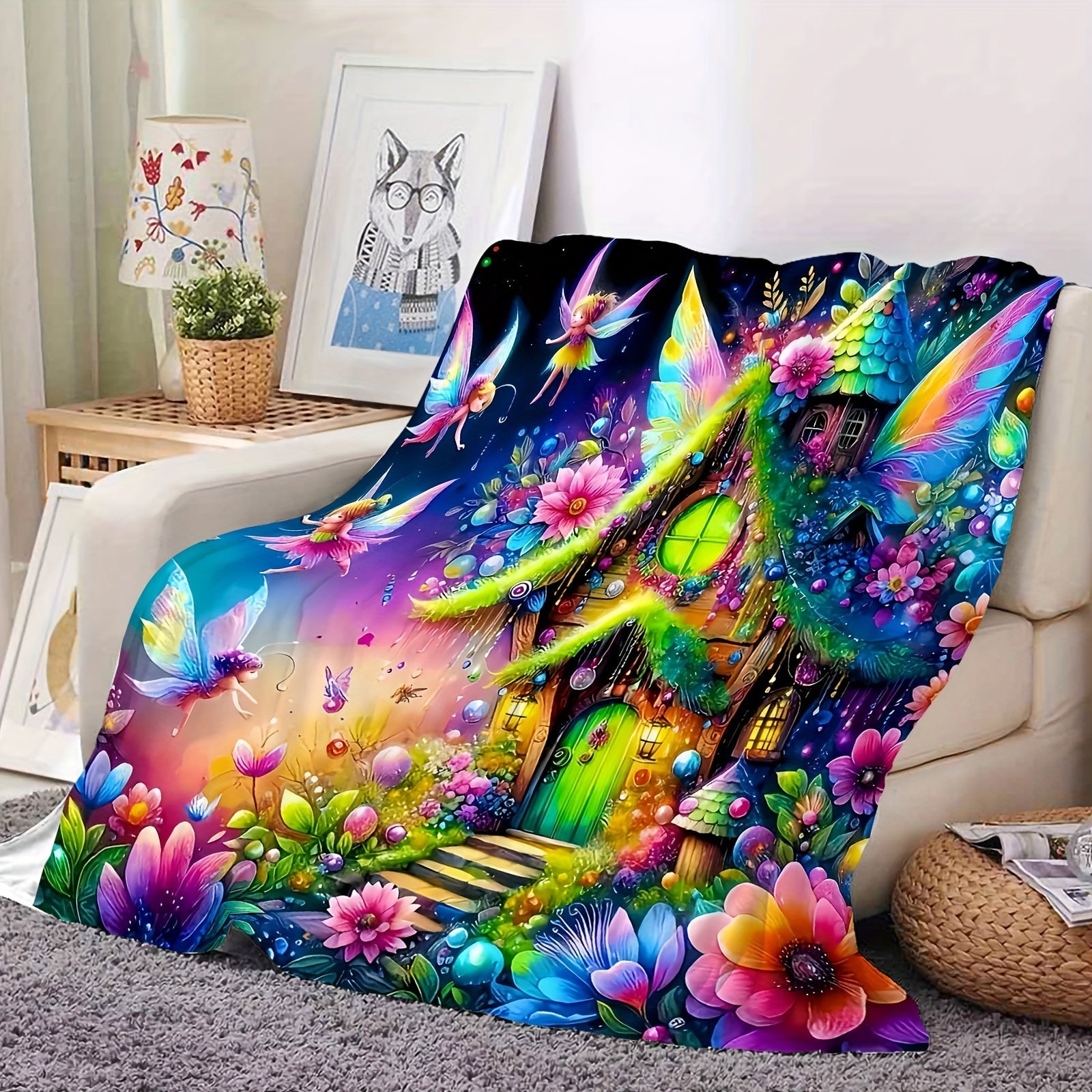 Geometric Fairy House Digital Print Blanket 65x65 Inches Polyester Lightweight All Seasons