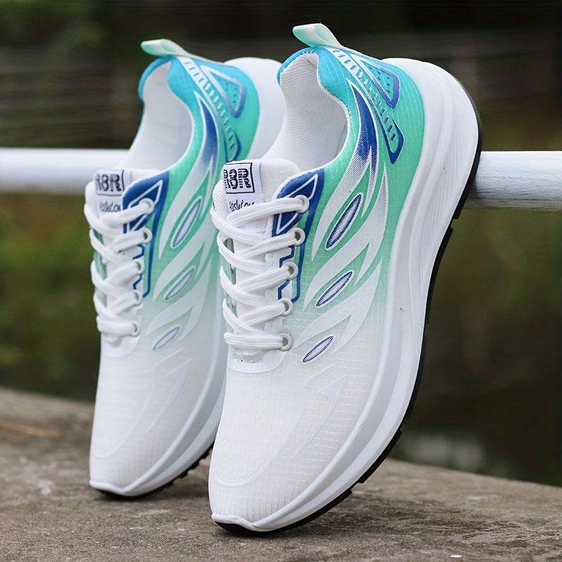 Men's Mesh Sneakers with Breathable Upper, Non-Slip Rubber Sole, EVA Insole, Round Toe, Lace-Up, Striped Pattern, Casual Sports Shoes for Spring Summer Fall