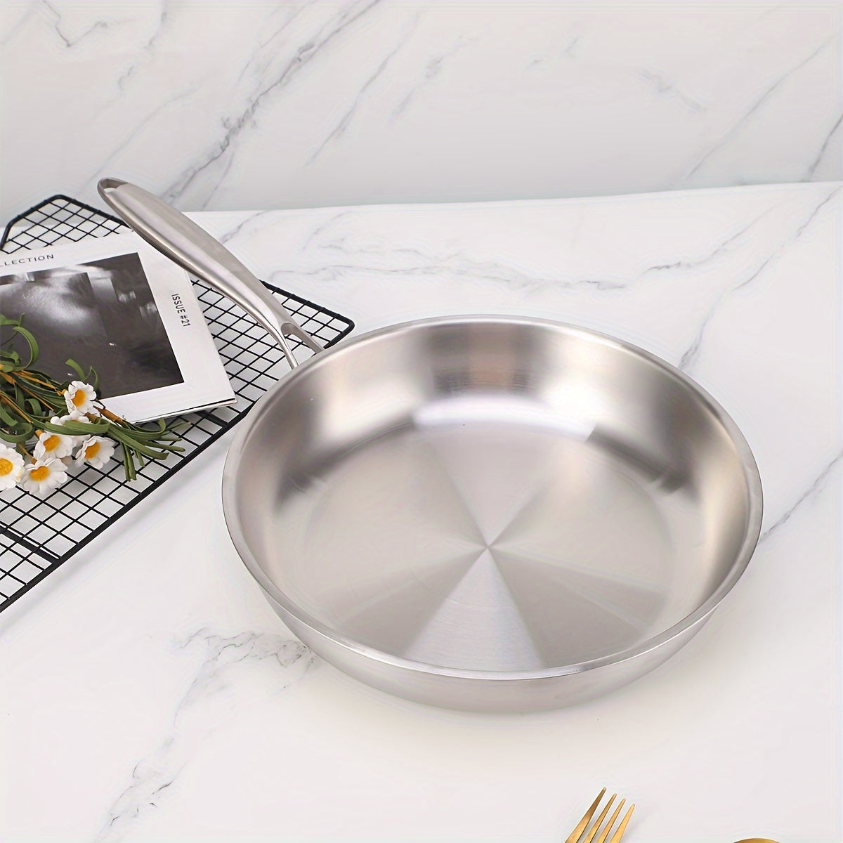 Sartén de acero inoxidable SUS 304 engrosado con acero de tres capas para cocinar filetes