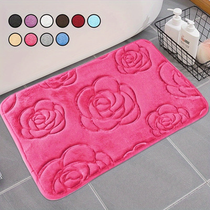 Blue and White Floral Bathroom Mat Plush Anti-Slip Absorbent Soft Rug