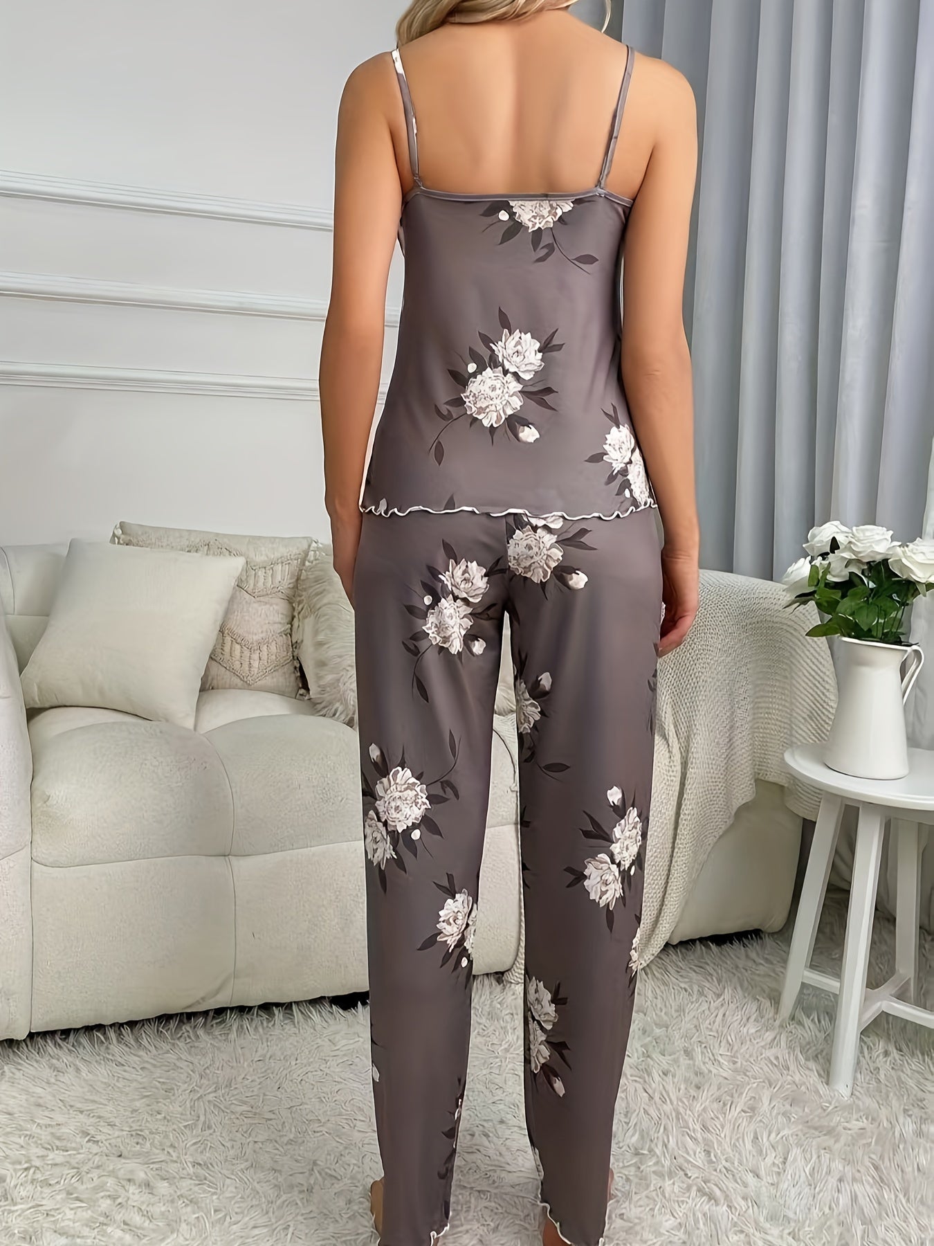 Plus Size Floral Print Pajama Set Women's Lounge Two Piece